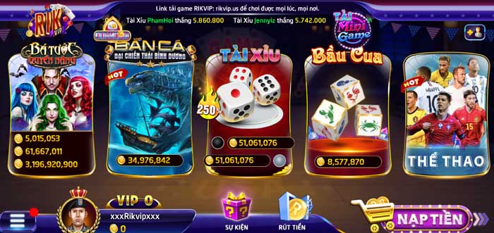 Giao diện game rikvip